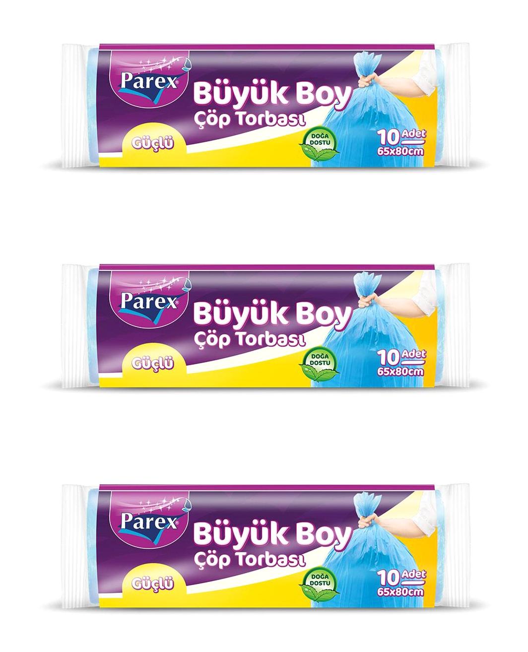 Parex Büyük Boy 65x80 cm Çöp Poşeti 3x10 Adet Mavi