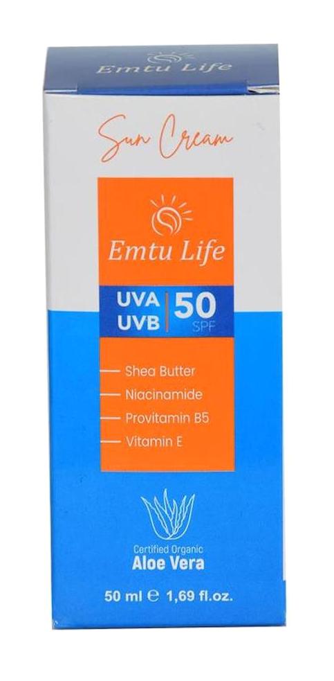 Emtu Life Shea Butter Renksiz 50 Faktör Tüm Ciltler İçin Nemlendiricili Yağ Bazlı Suya Dayanıklı Yüz ve Vücut Güneş Kremi 50 ml