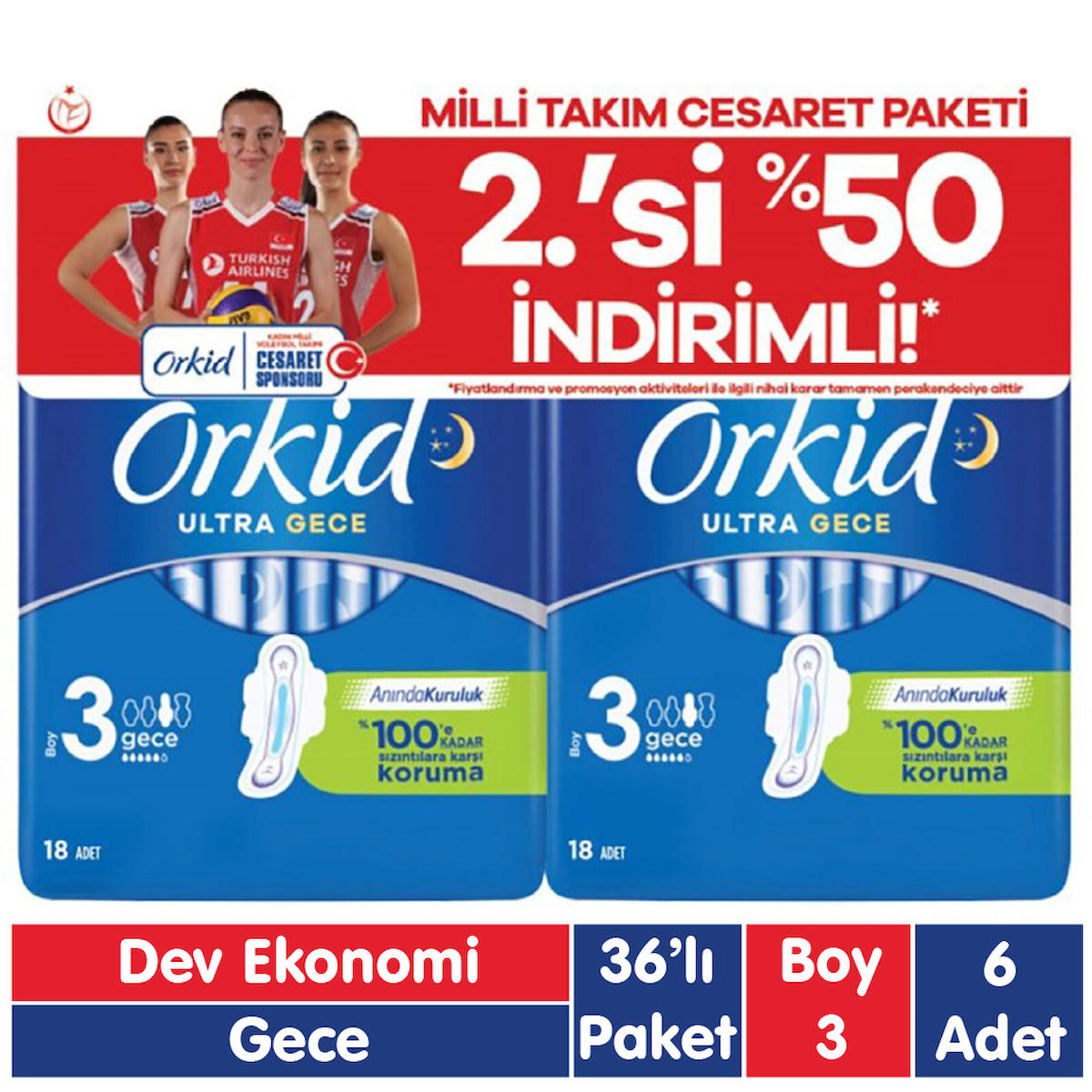 Orkid Cesaret Organik Antialerjik 36'lı Hijyenik Ped 6 Adet