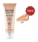 Note Anti Blemish No: 03 Tüm Ciltler İçin Suya Dayanıklı Işıltılı BB Krem Orta Ton