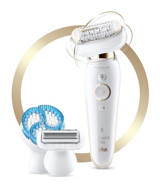 Braun Silk-Epil 9 Flex 9010 SensoSmart Genital Bölge Tüm Vücut Kaş Koltuk Altı Bacak için 40 Cımbızlı 3 Başlıklı Kablosuz Epilatör Beyaz