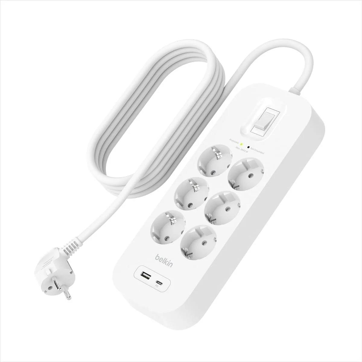 Belkin Srb002vf2m Kalın Anahtarlı Akım Korumalı 6'lı 2 m USB Uzatma Kablosu Beyaz