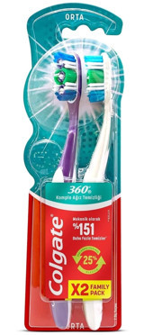 Colgate 360 Medium Orta Manuel Yetişkin Diş Fırçası Çok Renkli 2 Adet