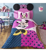 Taç Pamuk 160x220 cm Çarşaflı Lastikli Minnie Mouse Tek Kişilik Nevresim Takımı Pembe