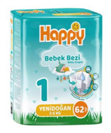 Happy Yenidoğan 1 Numara Bantlı Bebek Bezi 62 Adet