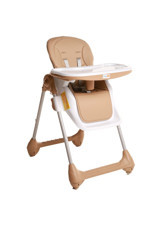 Baby Plus Mama Mia Emniyet Kemerli 15 kg Kapasiteli Tekerlekli Tepsili Oturaklı Katlanır Mama Sandalyesi Kahverengi