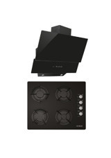 Alveus Pure GLS 640 - MOD 3000 Dokunmatik Doğalgazlı Cam Klasik Ocak Davlumbaz İkili Set 2'li Ankastre Set Siyah
