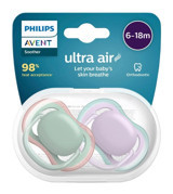 Philips Avent Ultra Air 6-18 Ay Fosforlu Delikli Ortodontik Silikon 2'li Emzik Yeşil-Mor