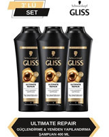 Gliss Ultimate Repair Onarıcı Düz Saçlar İçin Kremsiz Şampuan Unisex Şampuanı 3x400 ml