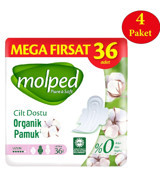 Molped Pure&Soft Organik Antialerjik İnce 36'lı Hijyenik Ped 4 Adet