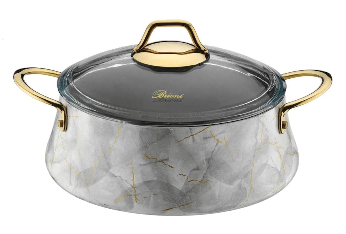 Brioni Marble Cam Kapaklı Alüminyum 28 cm Karnıyarık Tenceresi