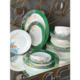 Rossev Floral Green 27 Parça 6 Kişilik Desenli Porselen Oval Yemek Takımı