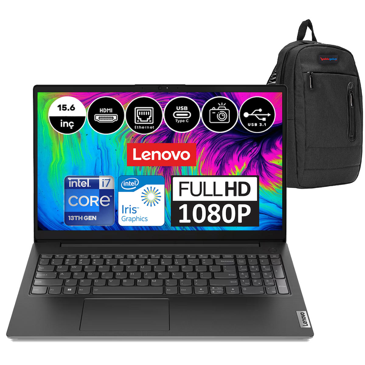 Lenovo V15 Gen 3 83A1003NTXW02 Dahili Intel Iris Xe Graphics Eligible Intel Core i7 1355U 16 GB Ram 1 TB SSD 15.6 inç Full HD FreeDos Laptop + WeblegelsinÇanta