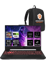 Asus TUF Gaming R5 LP158 Harici GeForce RTX 4050 AMD Ryzen 5 7535HS 64 GB Ram 256 GB SSD 15.6 inç Full HD FreeDos Oyuncu Laptop + PER4 Çanta