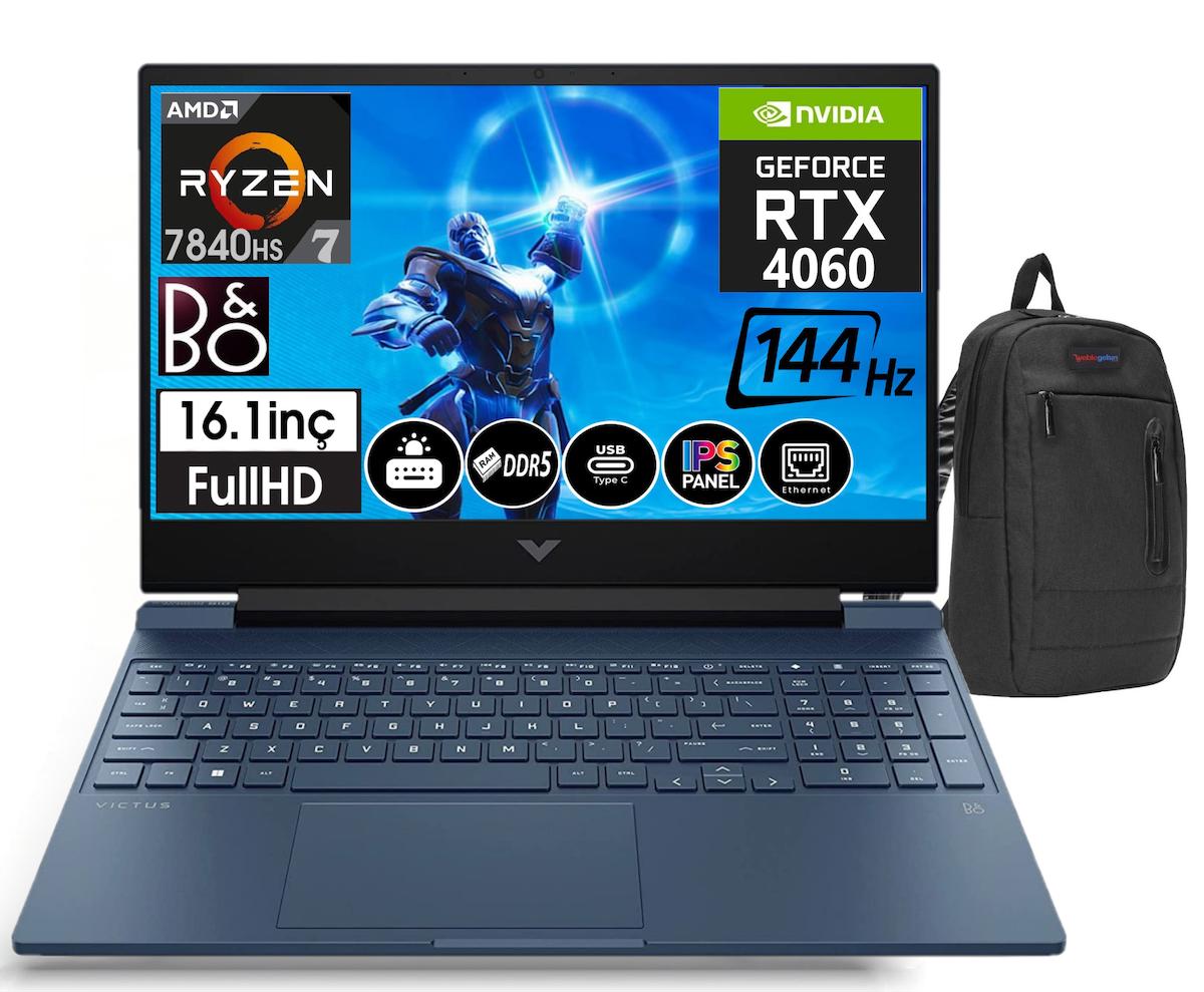 HP Victus 16 S0015NT 77Z586EA13 Harici GeForce RTX 4060 AMD Ryzen 7 7840HS 32 GB DDR5 Ram 512 GB SSD 16.1 inç Full HD Windows 11 Home Oyuncu Laptop + Zetta Çanta