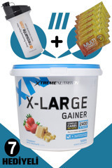Xtreme Nutrition Çilek - Beyaz Çikolata Aromalı 50 Servis Kilo Aldırıcı Gainer 5000 gr Toz + Shaker + Multi C 6 Adet
