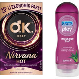 Okey Nirvana Hot Tırtıklı Prezervatif 20'li+Aloe Kayganlaştırıcı ve Masaj Jeli 200 ml