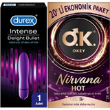 Okey Nirvana Hot Tırtıklı Prezervatif 20'li+Durex Intense Delight Bullet Vibratör