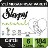 Sleepy Natural 6 Numara Organik Cırtlı Bebek Bezi 184'lü