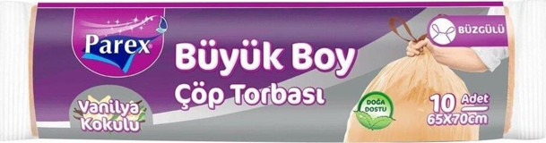 Parex Vanilya Kokulu Büzgülü Büyük Boy 65x70 cm Çöp Poşeti 10 Adet Bej