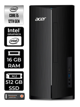 Acer Aspire TC1760 DT.BHUEM.005 Dahili Intel UHD Graphics Intel Core i5 12400 16 GB Ram 512 GB SSD Tower FreeDos Masaüstü Bilgisayar + PER4 BELLEK