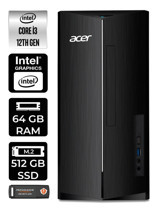 Acer Aspire TC1760 DT.BHUEM.004 Dahili Intel UHD Graphics Intel Core i3 12100 64 GB Ram 512 GB SSD Tower Windows 11 Pro Masaüstü Bilgisayar + PER4 BELLEK