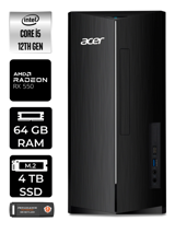 Acer Aspire DT.BHUEM.005 Harici Radeon RX 550 Intel Core i5 12400 64 GB Ram 4 TB SSD Tower FreeDos Masaüstü Bilgisayar + PER4 BELLEK