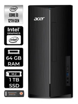 Acer Aspire TC1760 DT.BHUEM.004 Dahili Intel UHD Graphics Intel Core i3 12100 64 GB Ram 1 TB SSD Tower Windows 11 Pro Masaüstü Bilgisayar + PER4 BELLEK