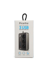 Piranha Piranha 3396 3'lü Soket 2 metre 3'lü USB Kablolu Çiftli Akım Korumalı Priz