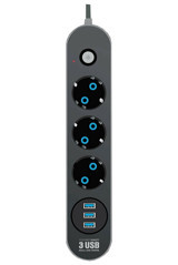 Cvs Kalın Topraklı Anahtarlı Akım Korumalı 3'lü 2 m USB Uzatma Kablolu Priz Siyah