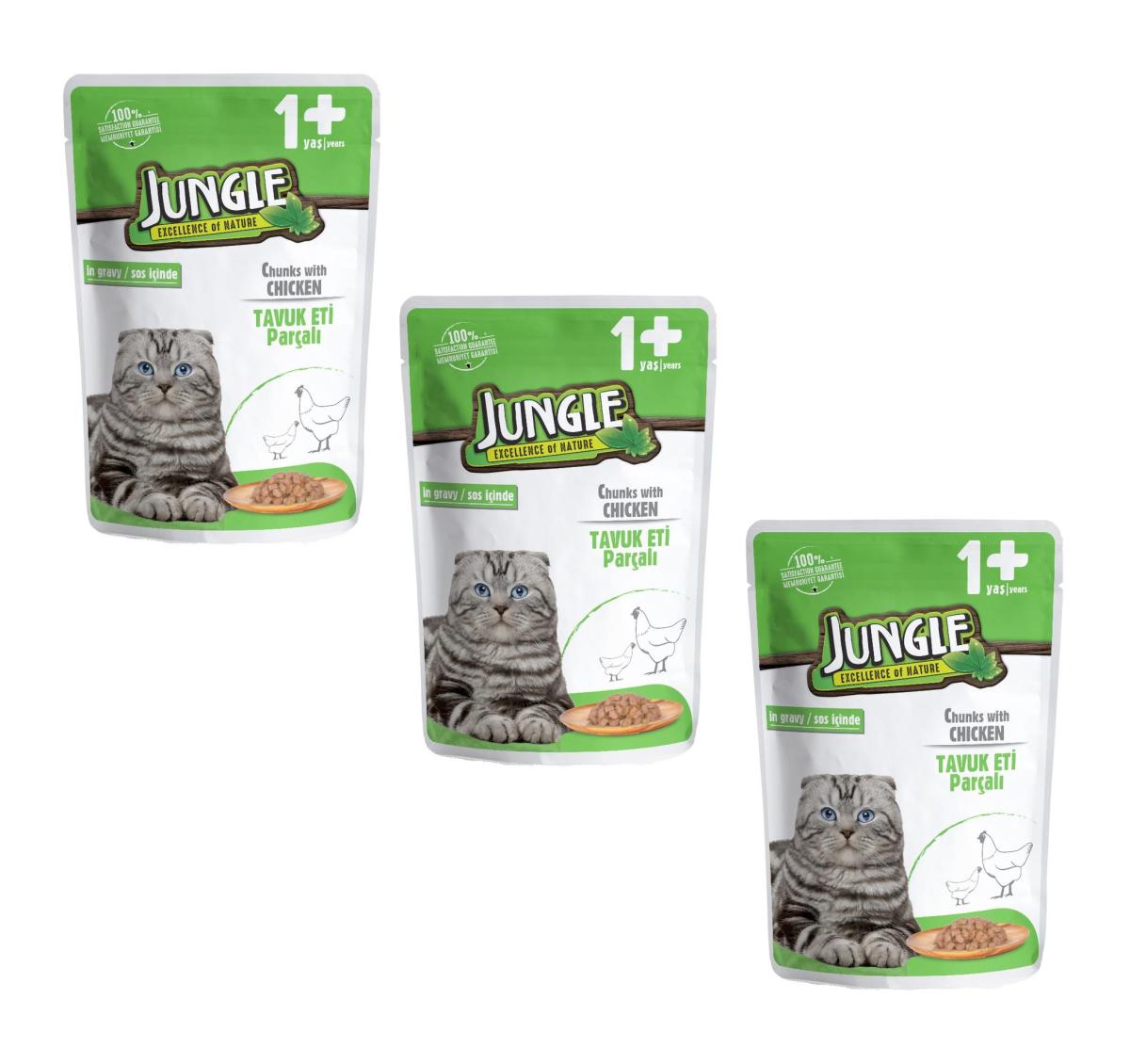 Jungle Pouch Tavuk Parça Etli-Soslu Yaş Kedi Maması 3x100 gr