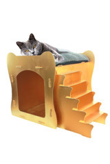Evene Merdivenli Dikdörtgen İç Mekan Kedi Evi Sarı