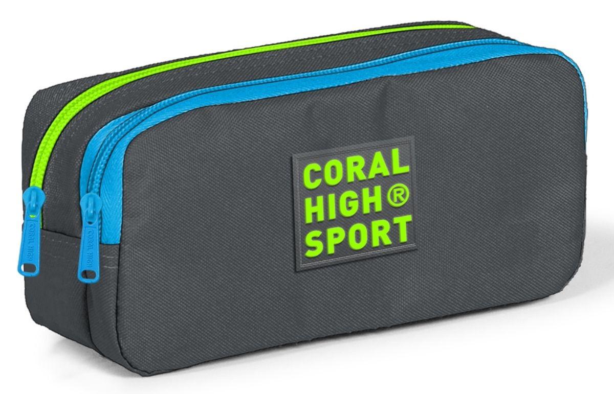 Coral High Sport Gri-Yeşil Düz Bez Bölmeli Çift Gözlü Dikdörtgen Cüzdan Kalem Kutusu