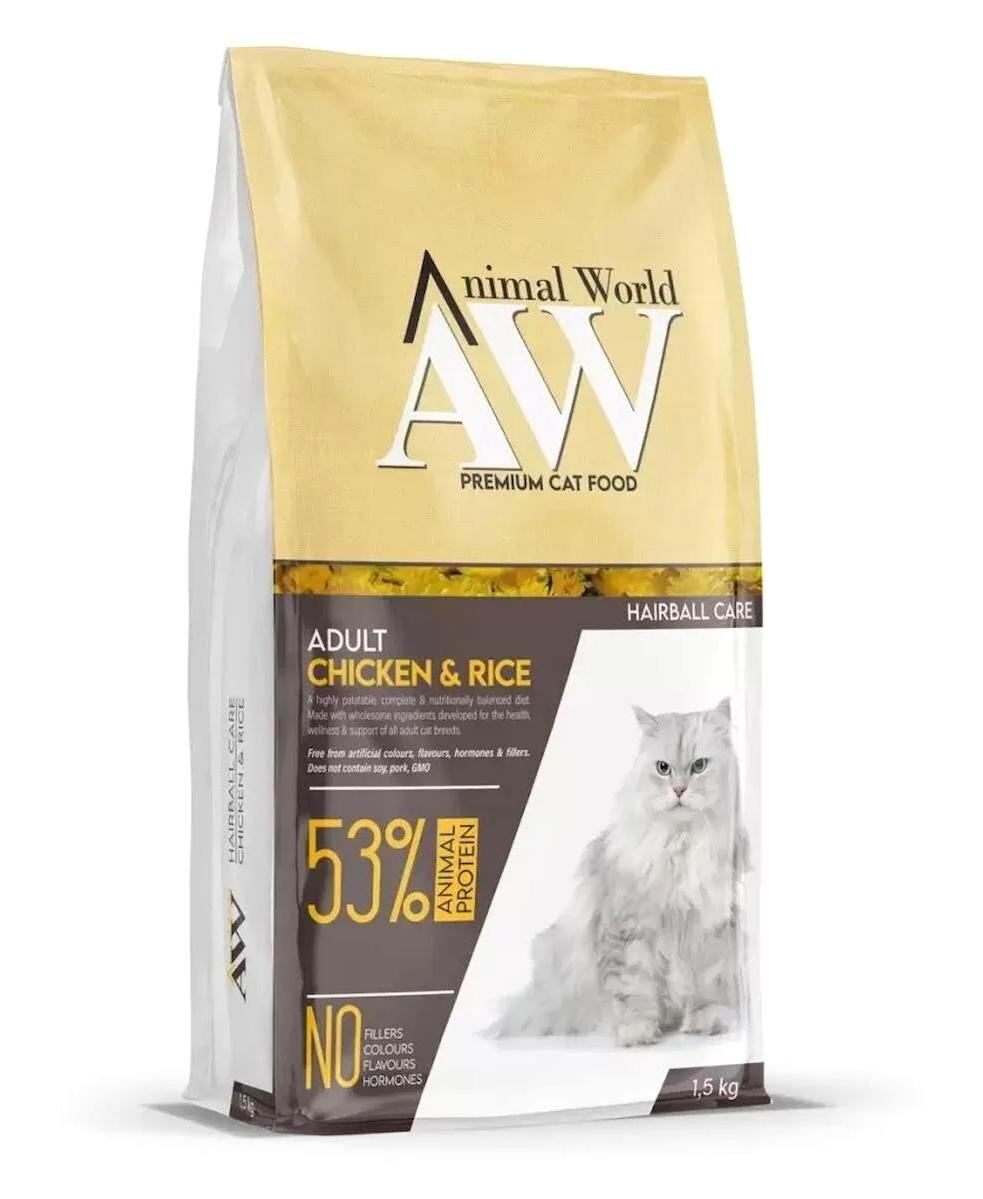 Animal World Tüy Yumağı Önleyici Tavuk Az Tahıllı Yetişkin Kuru Kedi Maması 1.5 kg