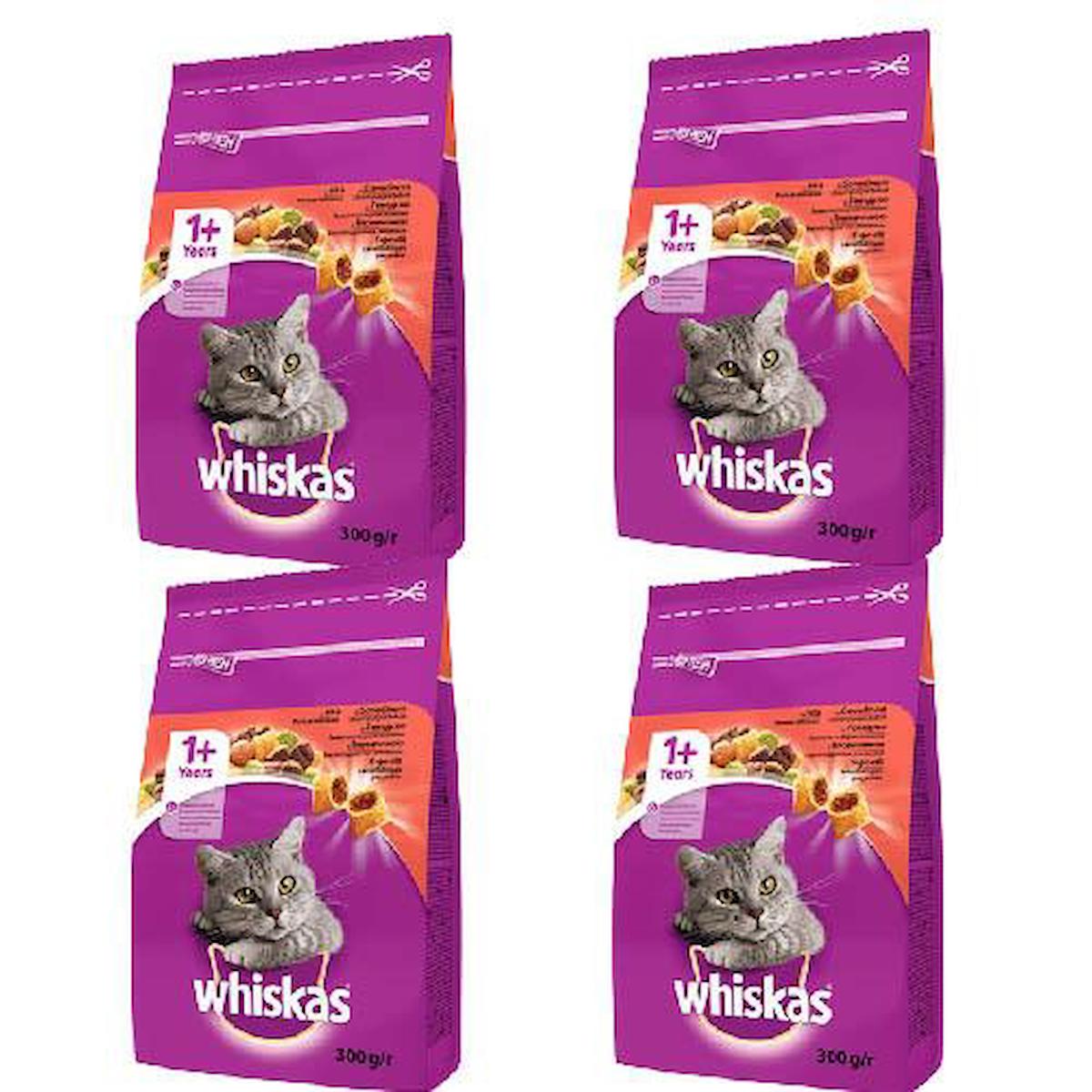 Whiskas Biftek-Havuç Az Tahıllı Yetişkin Kuru Kedi Maması 4x300 gr