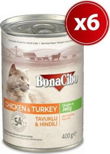 Bonacibo Tavuk-Hindi Parça Etli Yaş Kedi Maması 6x400 gr