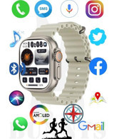 Bunnys Watch 8 Ultra Android GPS 49 mm Silikon Kordon Oval Unisex Akıllı Saat Krem