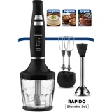 Goldmaster Rapido 800 ml Plastik Hazneli Turbolu 4 Bıçaklı 3'lü Blender Seti Siyah