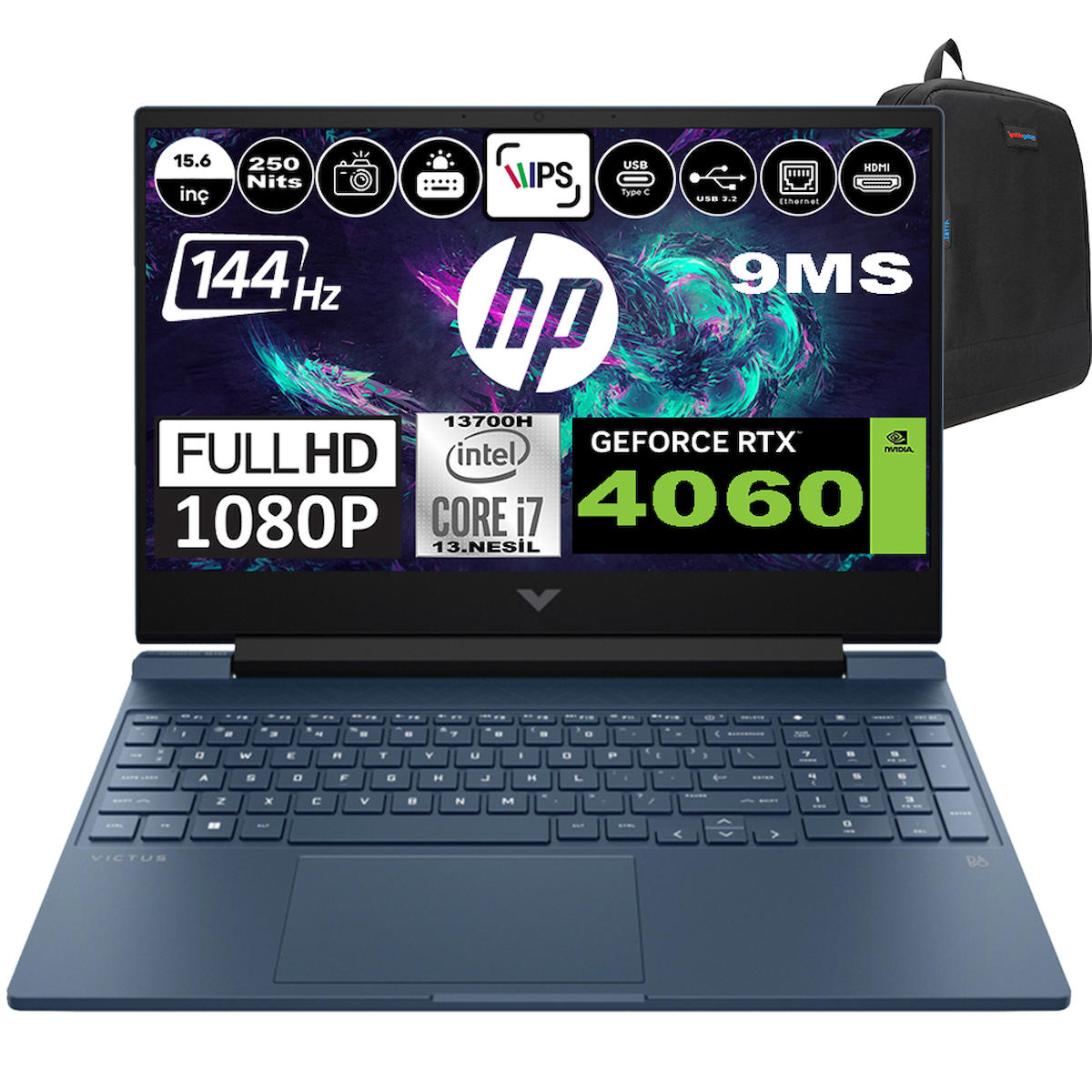 HP Victus Gaming 15 FA1054NT 8U844EAP08 Harici GeForce RTX 4060 Intel Core i7 13700H 32 GB Ram 4 TB SSD 15.6 inç Full HD Windows 11 Pro Oyuncu Laptop + Zetta Çanta