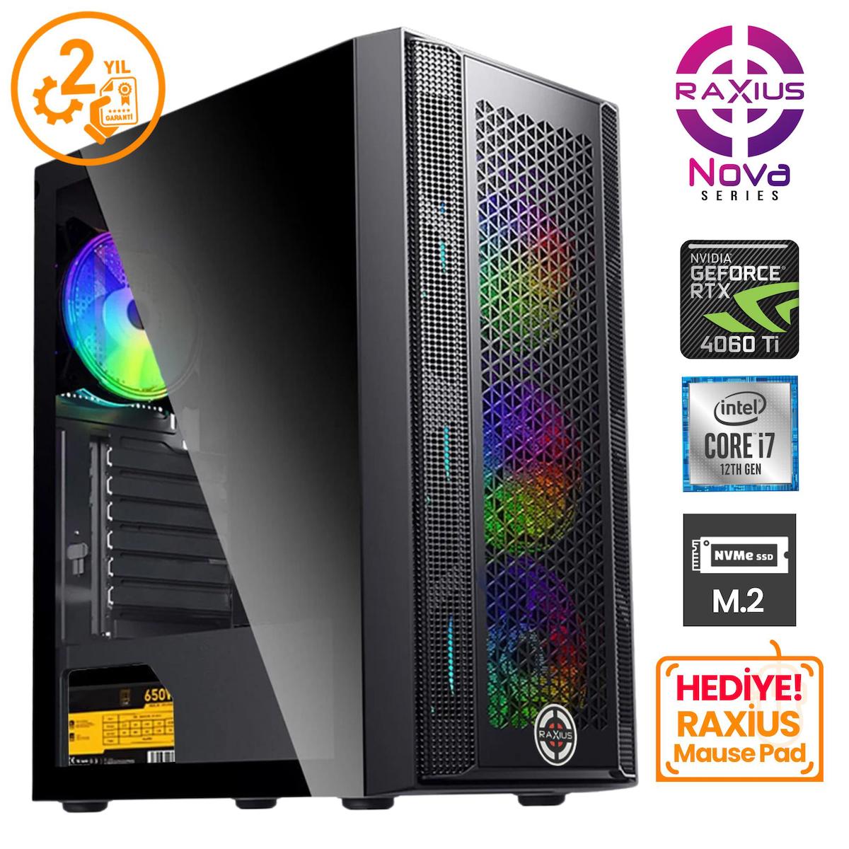 Raxius Nova G1 Harici GeForce RTX 4060 Tİ Intel Core i7 12700F 32 GB Ram 2 TB SSD Tower FreeDos Masaüstü Oyuncu Bilgisayarı