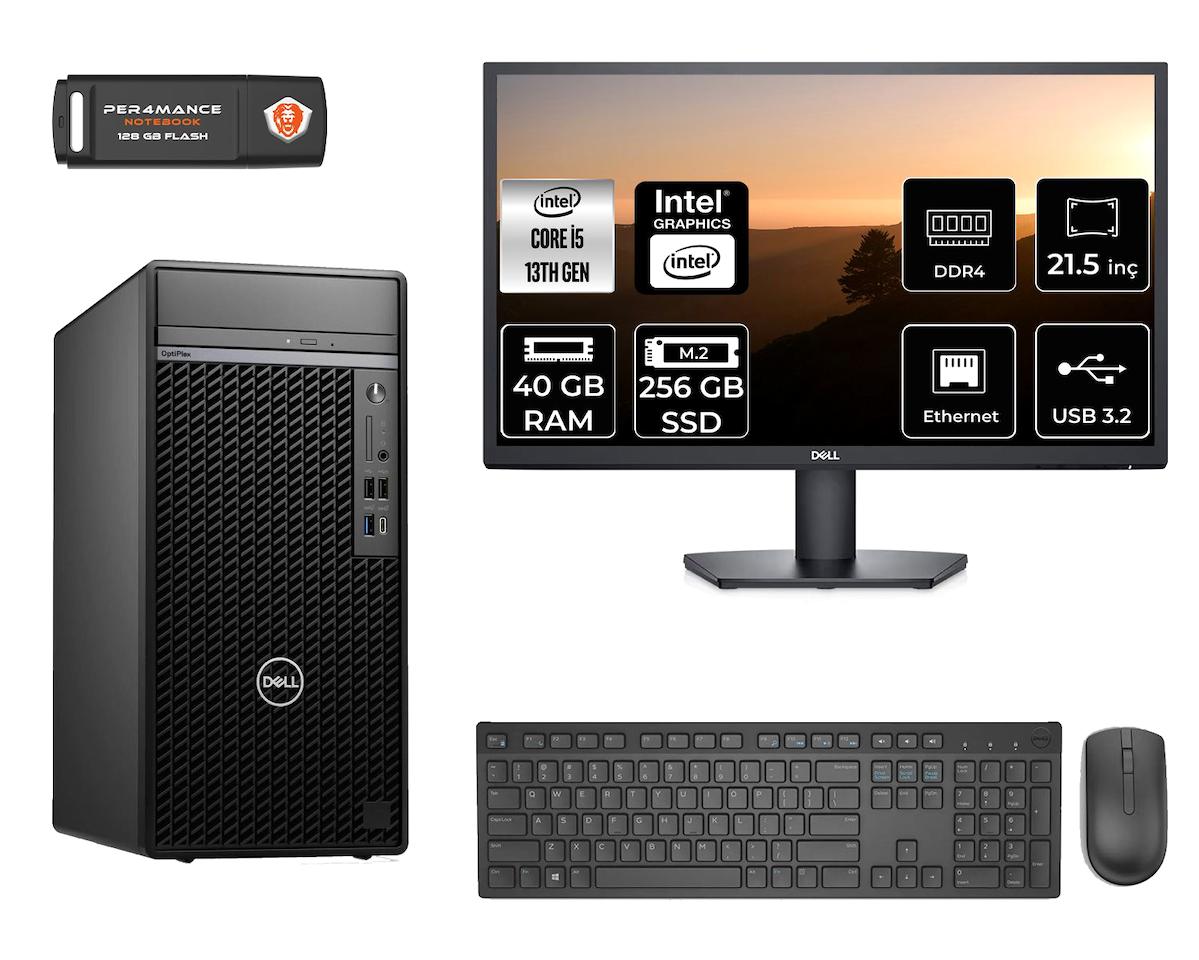 Dell Optiplex 7010 MNO7010D036 Dahili Intel UHD Graphics 770 Intel Core i5 13500 40 GB Ram 256 GB SSD Tower FreeDos 21.5 inç Monitörlü Masaüstü Bilgisayar