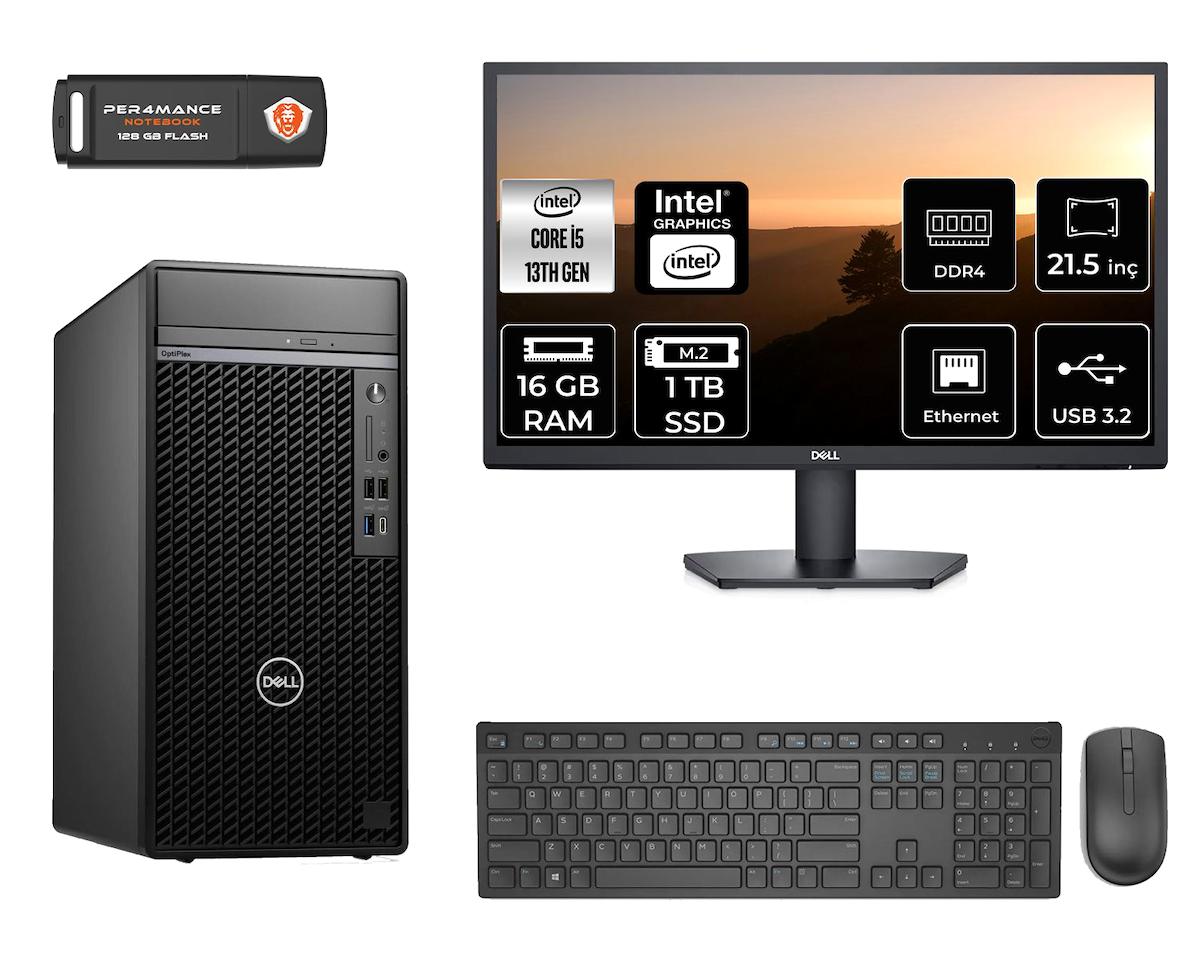 Dell Optiplex 7010 MNO7010D013 Dahili Intel UHD Graphics 770 Intel Core i5 13500 16 GB Ram 1 TB SSD Tower FreeDos 21.5 inç Monitörlü Masaüstü Bilgisayar