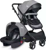 TommyBaby Handy Black New Çift Yönlü Katlanabilir 360 Derece Dönen Tam Yatar Kabin Tipi Travel Sistem Bebek Arabası Gri