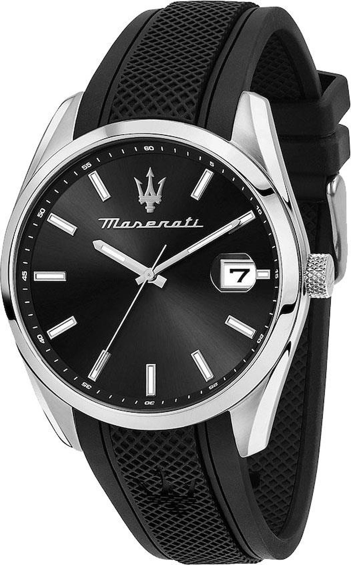 Maserati R8851151004 Takvimli 41-45 mm Siyah Silikon Kordon Analog Erkek Kol Saati