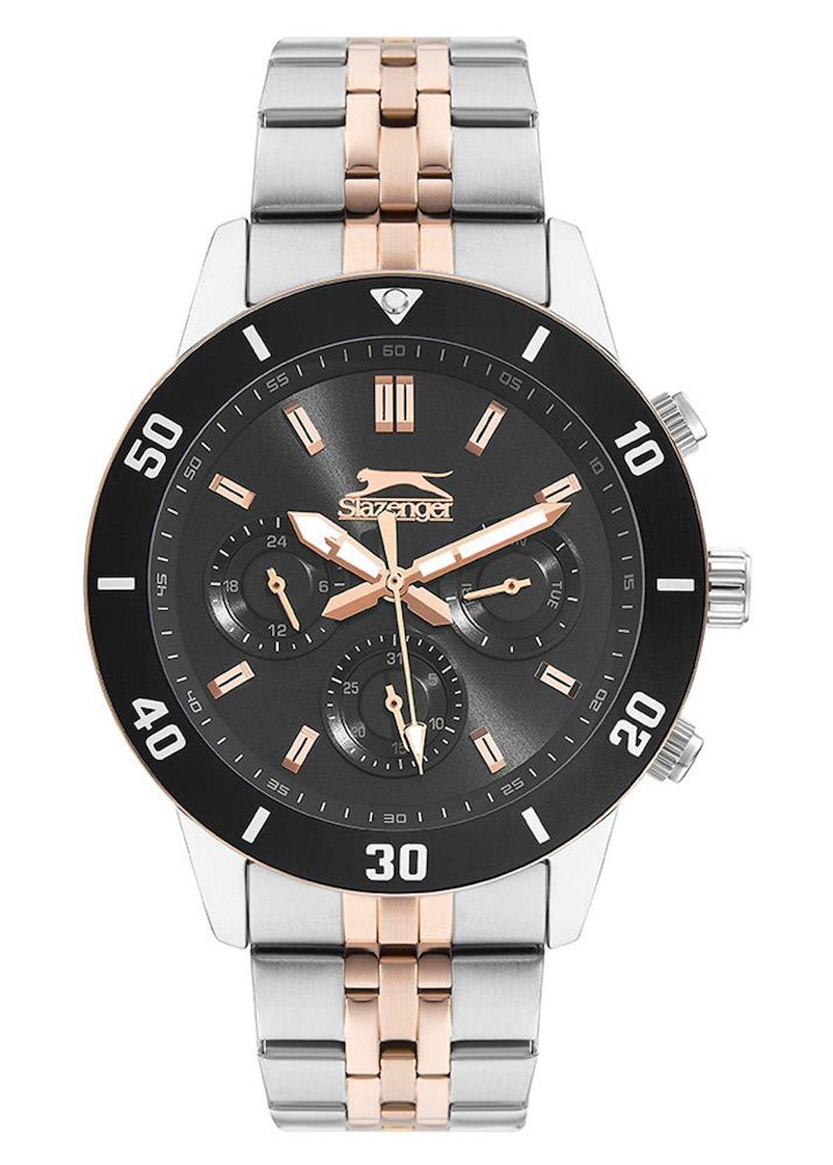 Slazenger SL.09.2103.2.04 Takvimli 45 mm Gri-Rose Gold Çelik Kordon Analog Erkek Kol Saati