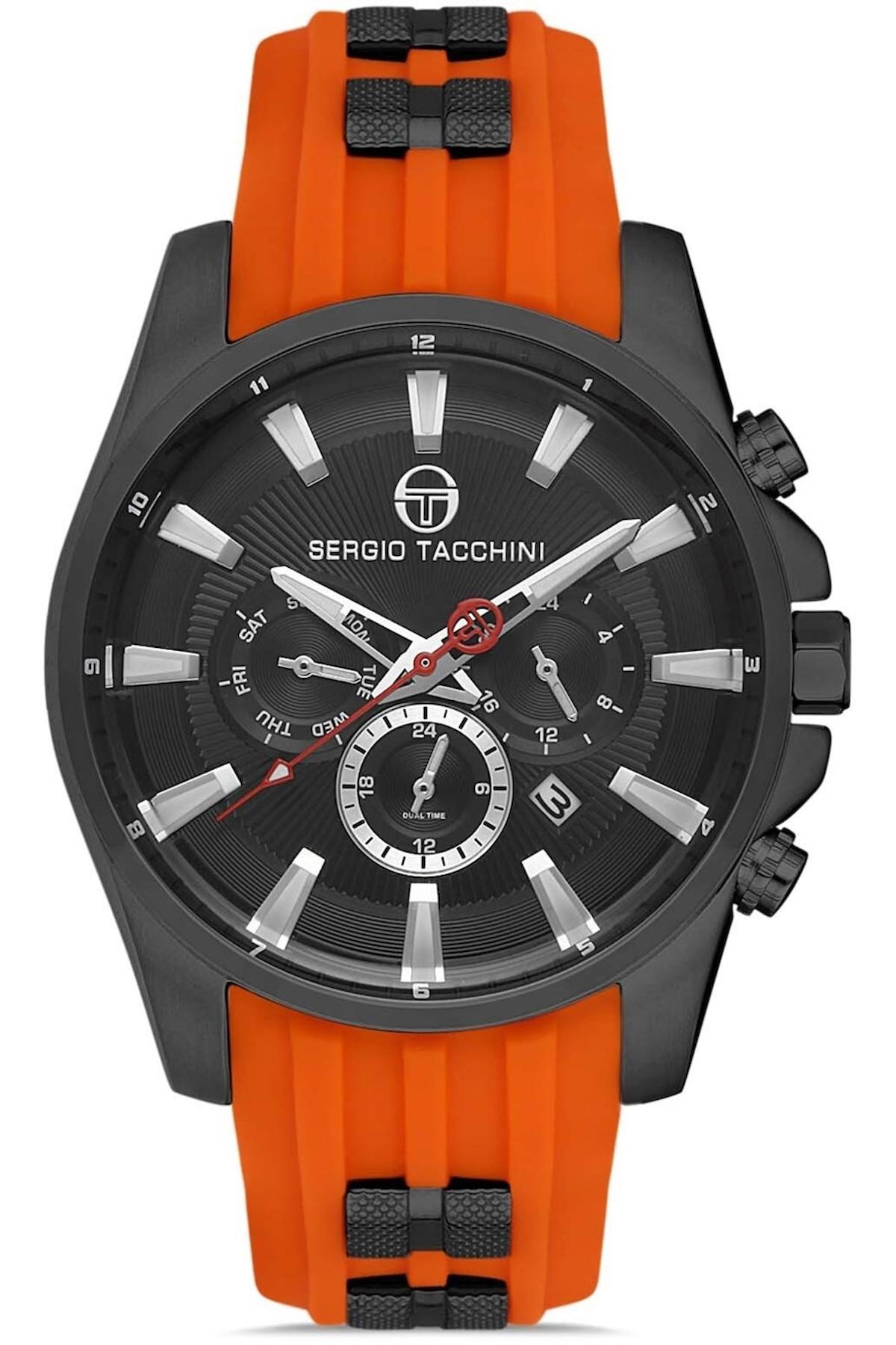 Sergio Tacchini ST.1.10224.2 Takvimli 45 mm Turuncu Silikon Kordon Analog Erkek Kol Saati