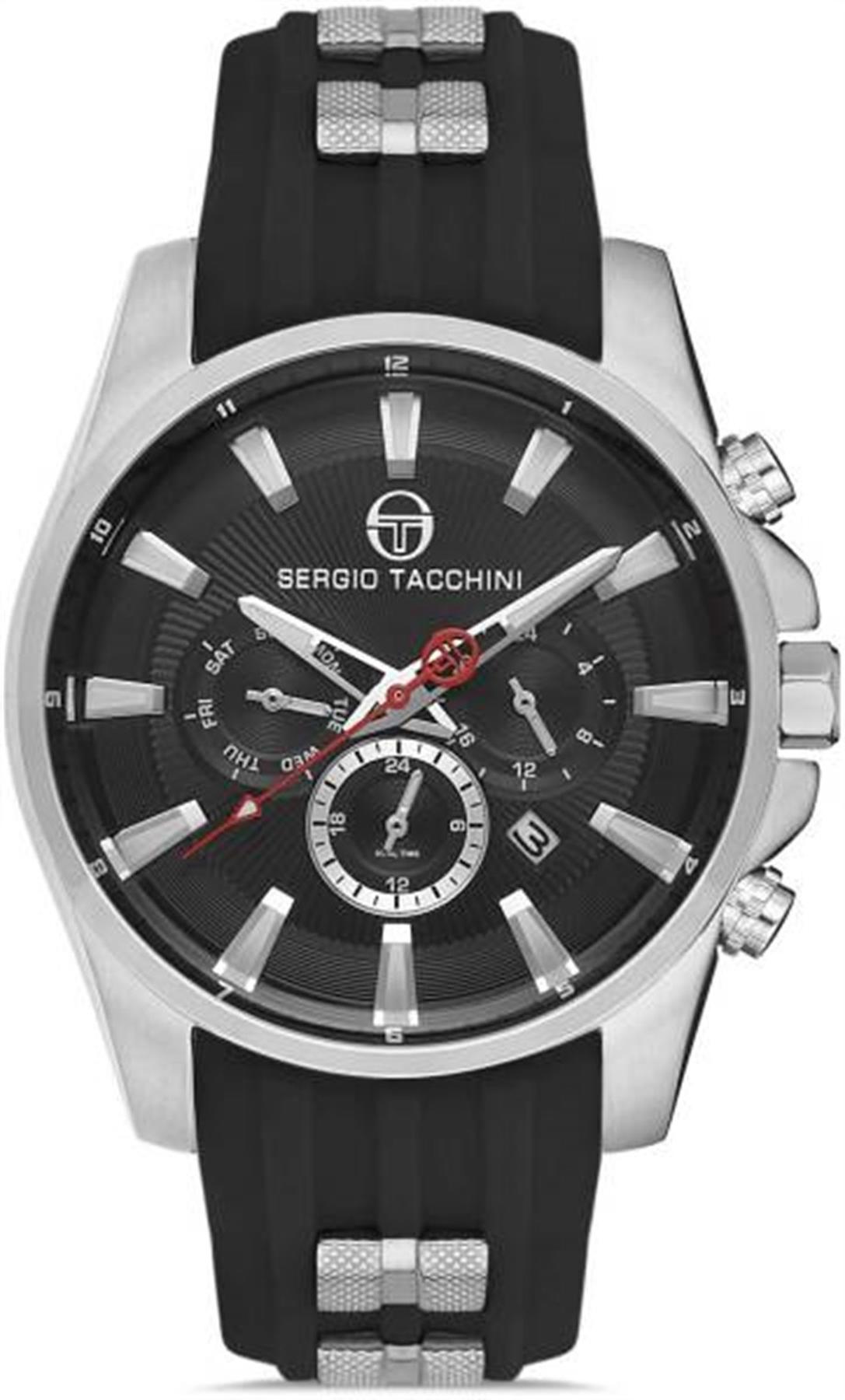 Sergio Tacchini ST.1.10224.1 Takvimli 45 mm Siyah Silikon Kordon Analog Erkek Kol Saati