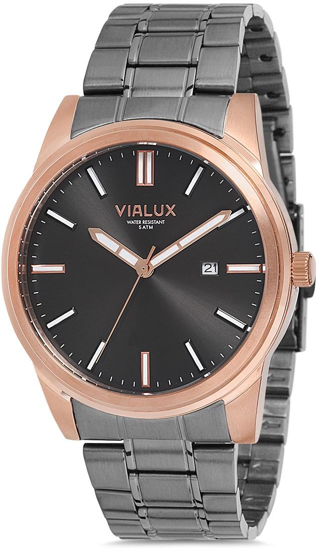 Vialux AS533R-05SR Takvimli 42 mm Füme Çelik Kordon Analog Kol Saati