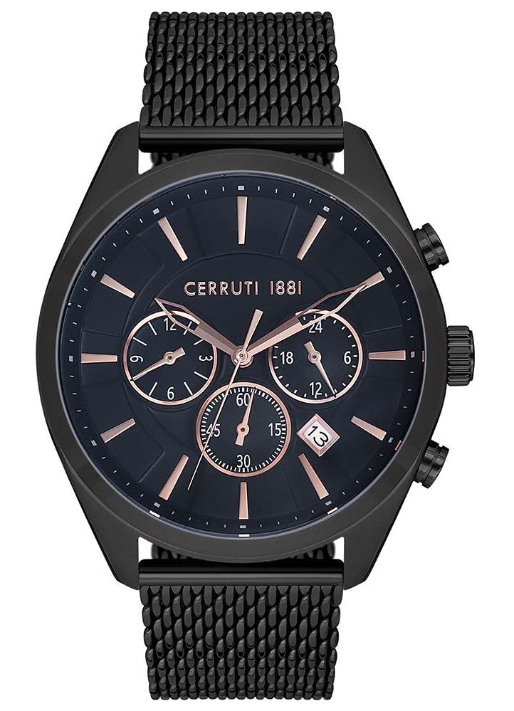 Cerruti 1881 CRA28003 Takvimli 40 mm Siyah Çelik Kordon Analog Erkek Kol Saati