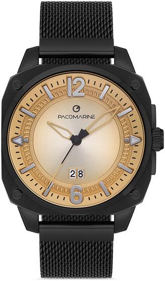 Pacomarine PM.61222.04 Takvimli 42 mm Siyah Çelik Kordon Analog Kol Saati